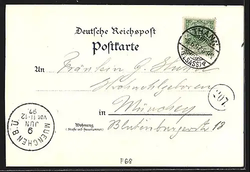 Lithographie Thann, Gesprengter Turm, Gesamtansicht, Alter Turm, Cathedrale