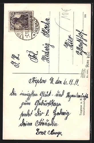 Mondschein-AK Treptow a. R., Unteroffizierschule bei Nacht
