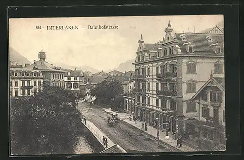 AK Interlaken, Bahnhofstrasse, Volksbank