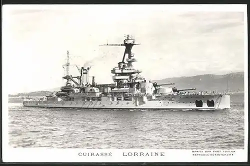 AK franz. Schlachtschiff Lorraine geht auf Fahrt