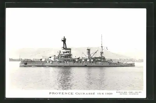 AK Kriegsschiff Provence vor der Küste, 1939