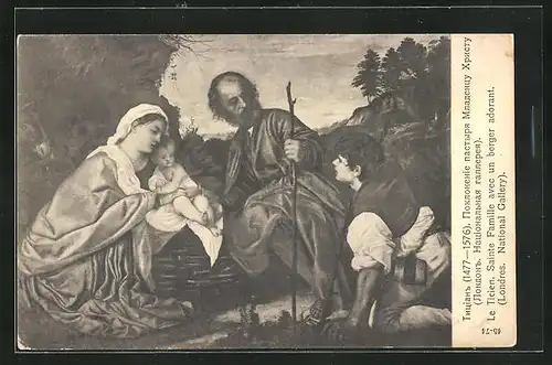 Künstler-AK Le Ticien: sainte Famille avec un berger adorant
