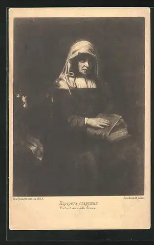Künstler-AK Portrait de vieille femme, Rembrandt, Rotes Kreuz Russland