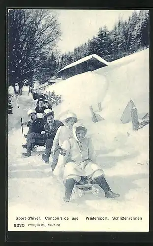 AK Männer und Frauen bei einem Schlittenrennen
