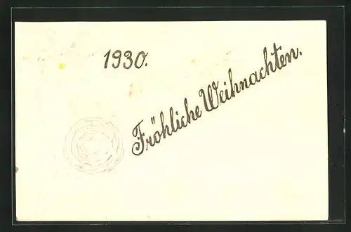 Papierkunst-AK Blüte, Blatt und Rosette, Jahreszahl 1930, Fröhliche Weihnachten!