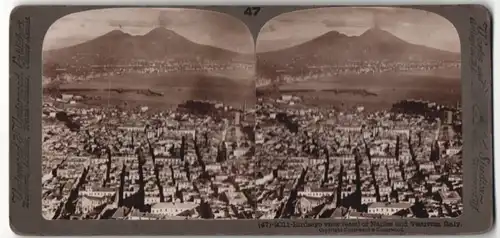 Stereo-Fotografie Underwood & Underwood, Ansicht Neapel, Panorama aus der Vogelschau mit Vesuv