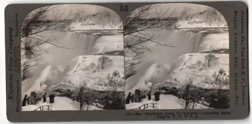 Stereo-Fotografie Keystone, Meadville, Ansicht Niagara / NY, Niagarafälle - Wasserfall im Winter