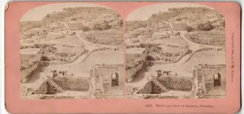 Stereo-Fotografie B.W. Kilburn, Littleton, Ansicht Samaria / Palästina, Ortschaft aus der Vogelschau