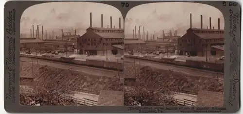 Stereo-Fotografie Underwood & Underwood, New York, Ansicht Homestaead / PA, Steel Works, Stahlwerk