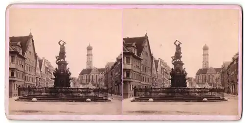 Stereo-Fotografie Fotograf unbekannt, Ansicht Augsburg, Herkulesbrunnen