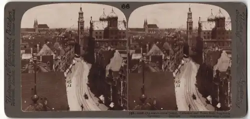 Stereo-Fotografie Underwood & Underwood, Ansicht Augsburg, Alter Wachturm, Kathedrale und Rathaus