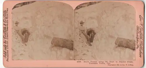 Stereo-Fotografie Griffith & Griffith, Philadelphia, Ansicht Yosemite Valley / CA, Schneetunnel zum Glacier Point