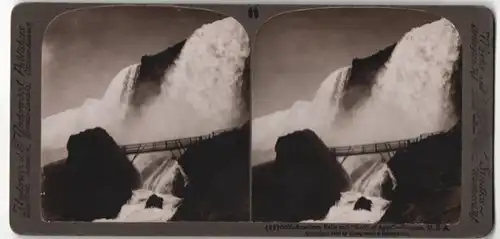 Stereo-Fotografie Underwood & Underwood, New York, Ansicht Niagara Falls / NY, Niagarafall & Rock of Ages