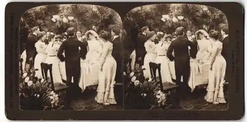 Stereo-Fotografie H. C. White, To the Health of the Bride, Hochzeitsgesellschaft