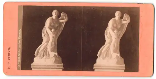 Stereo-Fotografie C. P., Venezia, Niobe madre Firenze, Antike Figur