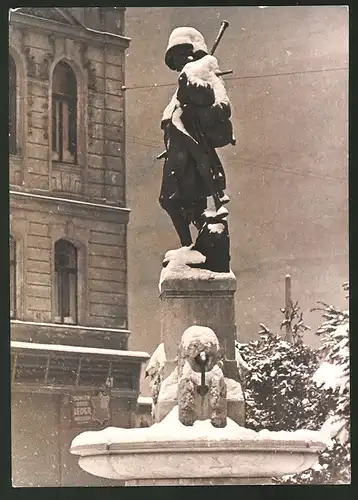Fotografie Wilhelm Sturm, Ansicht Wien, verschneiter Augustinbrunnen 1938