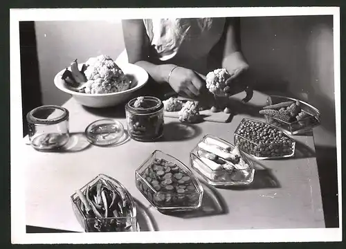 Fotografie Mix-Pickles, Zutaten portioniert, Anleitung Rückseitig 1939