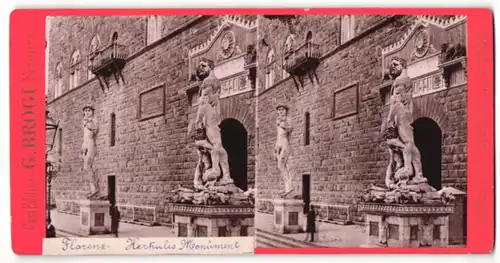 Stereo-Fotografie G. Brogi, Firenze, Ansicht Florenz, Herkules-Monument