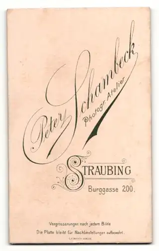 Fotografie P. Schambeck, Straubing, Portrait bürgerliche Dame mit zurückgebundenem Haar