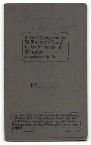 Fotografie M. Bscher`s Nachf., Kempten, Portrait Soldat in Uniform mit Schnauzbart