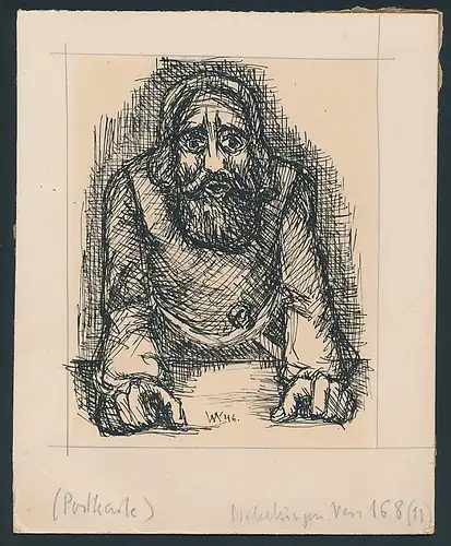 Handzeichnung / Ansichtskarten-Entwurf Szene der Nibelungen Saga Vers 168, Mann im Portrait