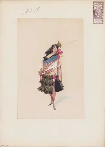 Handzeichnung / Ansichtskarten-Entwurf Wien Theater-Kostüm & Dekorations-Atelier, Dame aus Spanien in Tracht