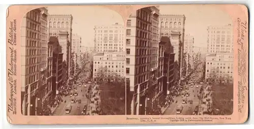 Stereo-Fotografie Underwood & Underwood, New York, Ansicht New York, Broadway from City Hall Square