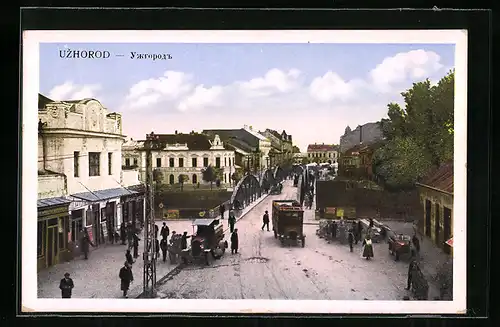 AK Uzhorod, Strassenpartie mit Brücke