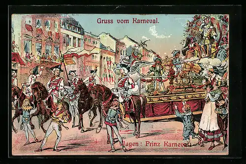 AK Festwagen des Prinz Karneval beim Rosenmontagsumzug