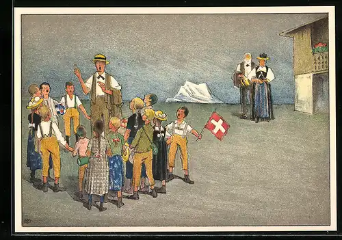 Künstler-AK Dr. Karl Weber: Basel, XXV. Eidgen. Sängerfest 1935, Mutterland, Kinder