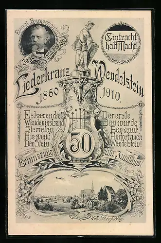 Künstler-AK Wendelstein, 50jähriges Jubiläum Liederkranz 1910, Ehemal. Bürgermeister W. Jegel
