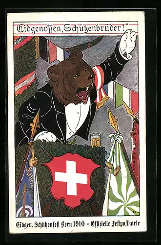 AK Bern, Eidgen. Schützenfest 1910, Bär auf Podest