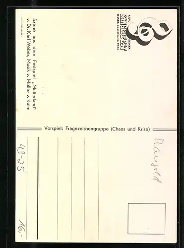 Künstler-AK Basel, XXV. Eidgen. Sängerfest 1935, Mutterland, Umzug mit Fragezeichen