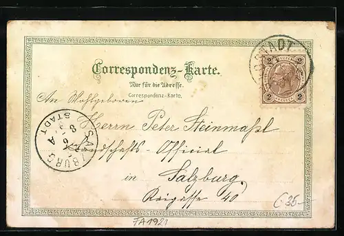 Lithographie Radstadt, Schusterthurm, Kapuzinerkloster und Linzerhaus