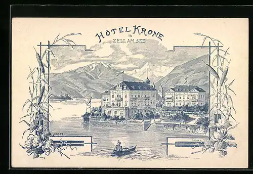 Lithographie Zell am See, Hôtel Krone