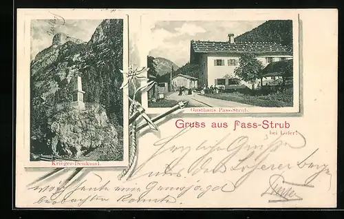AK Pass Strub, Gasthaus Pass-Strub, Krieger-Denkmal