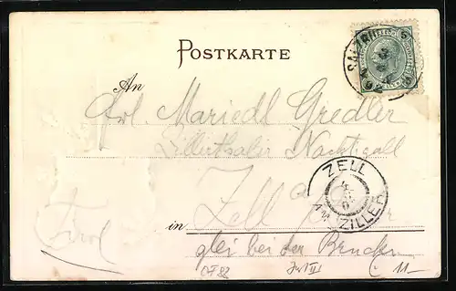 Passepartout-AK Salzburg, Stadtansicht und Stadtwappen