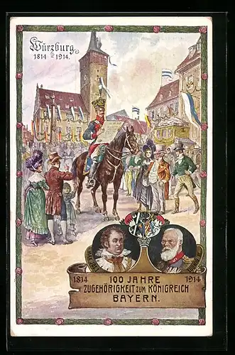 AK Ganzsache Bayern PP 38C22 /02: Würzburg, Jahrhundertfeier 1814-1914, 100 Jahre Zugehörigkeit zum Königreich Bayern