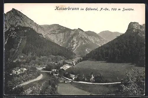 AK Kaiserbrunn im Höllental, Panorama mit Hochgang, Wasseröfen und Turmstein