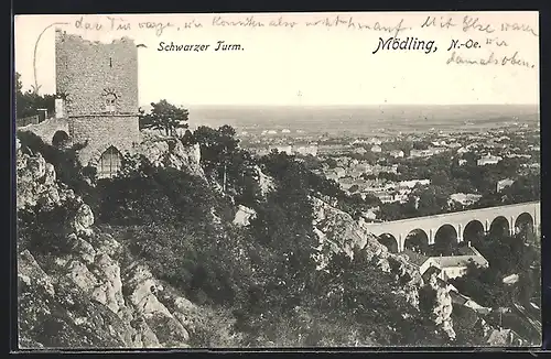 AK Mödling, Schwarzer Turm und Teilansicht