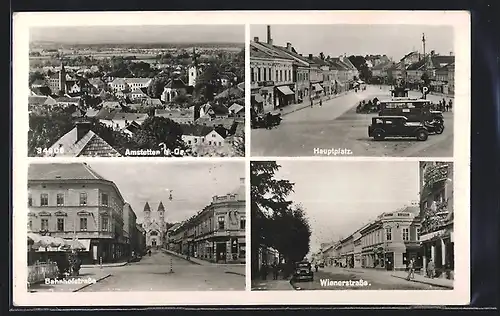 AK Amstetten, Platz, Wienerstrasse, Bahnhofstrasse mit Herz Jesu-Kirche