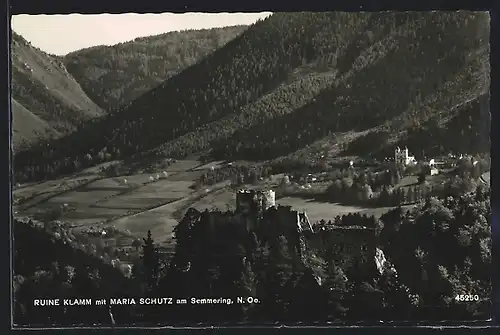 AK Maria Schutz am Semmering, Panorama mit Ruine Klamm