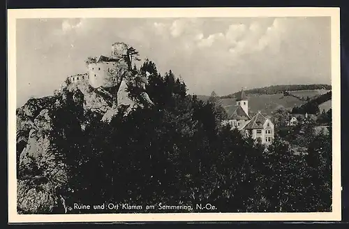 AK Klamm am Semmering, Ortsansicht mit Ruine Klamm