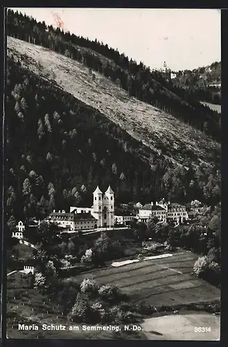 AK Maria Schutz am Semmering, Panorama mit Wallfahrtskirche