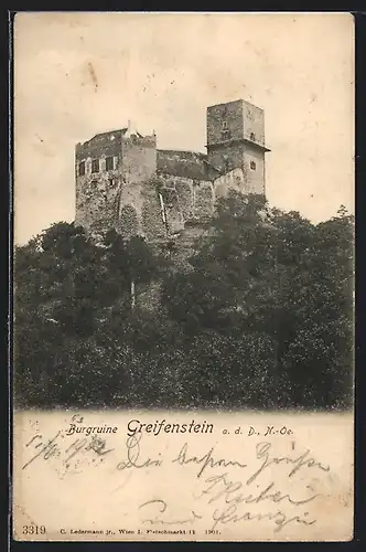 AK Greifenstein a. d. D., Blick auf Burgruine Greifenstein