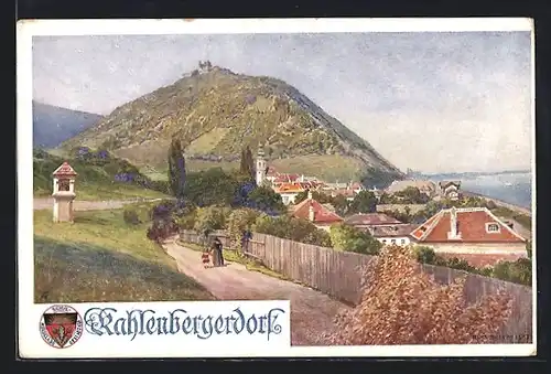 AK Deutscher Schulverein Nr. 387: Kahlenbergerdorf, Ortsansicht mit Hausberg