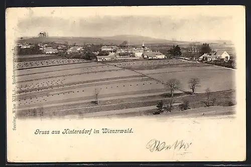 AK Hintersdorf im Wienerwald, Gesamtansicht mit Äckern