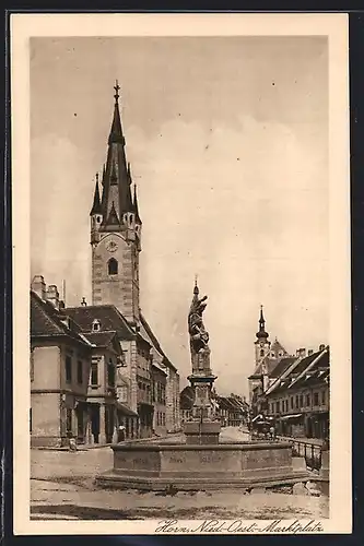 AK Horn, Floriansbrunnen auf dem Marktplatz
