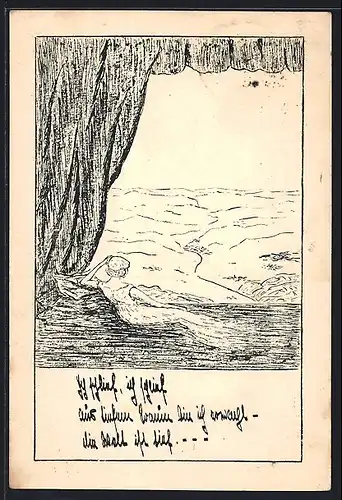 Künstler-AK Abiturium 1921, Hübsche Dame schaut auf eine Landschaft