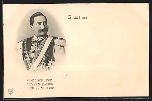AK Kaiser Wilhelm II. mit gezwirbeltem Schnurrbart in Uniform